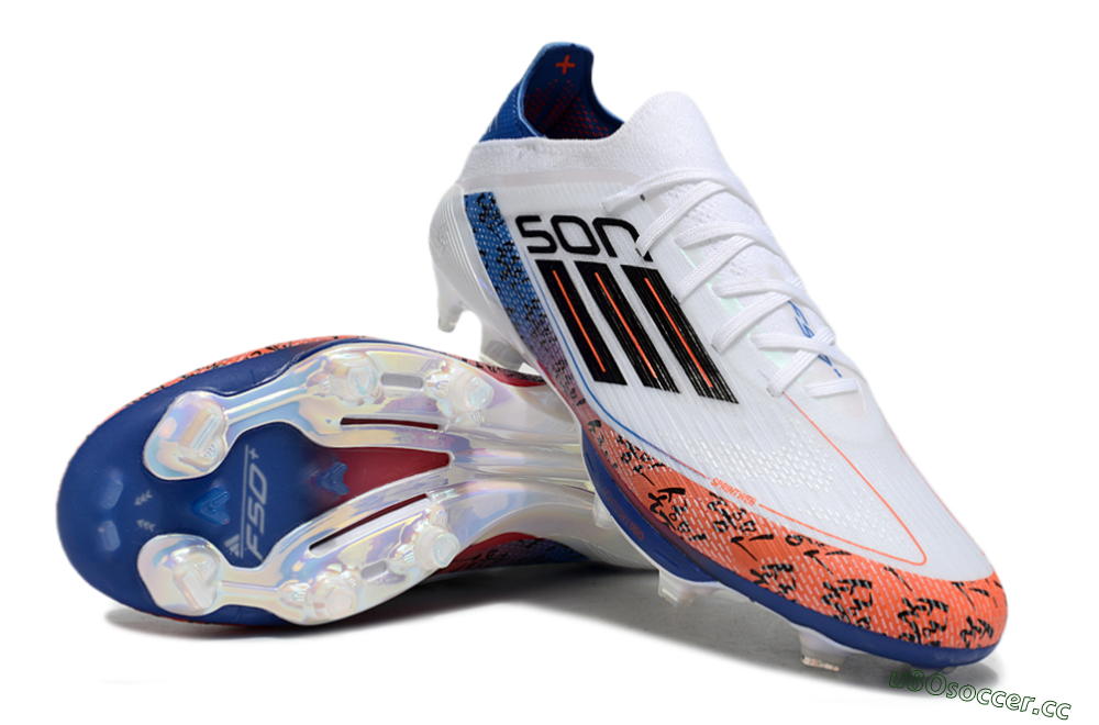 Men's Adidas F50 Elite Lightstrike Pro FG Firm Ground Low-Tops Football Boots - White/Orange/Blue 3