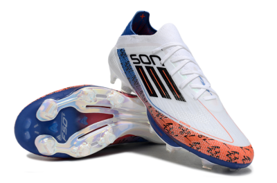 Men's Adidas F50 Elite Lightstrike Pro FG Firm Ground Low-Tops Football Boots - White/Orange/Blue