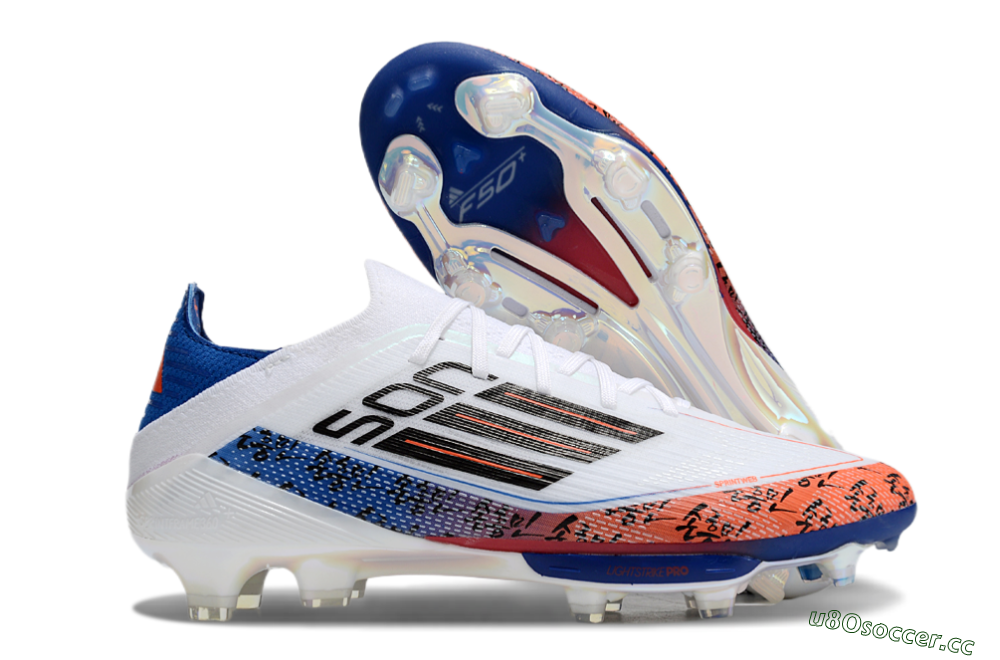 Men's Adidas F50 Elite Lightstrike Pro FG Firm Ground Low-Tops Football Boots - White/Orange/Blue 2