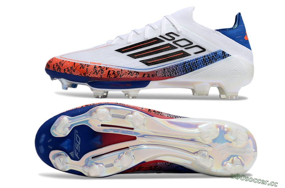 Men's Adidas F50 Elite Lightstrike Pro FG Firm Ground Low-Tops Football Boots - White/Orange/Blue 1