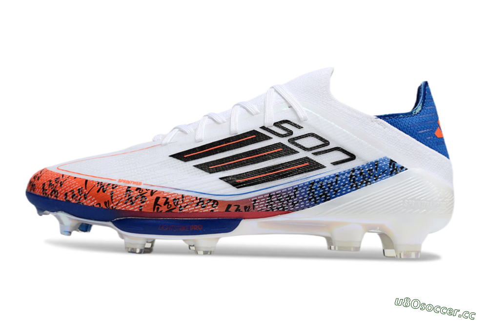 Men's Adidas F50 Elite Lightstrike Pro FG Firm Ground Low-Tops Football Boots - White/Orange/Blue 0