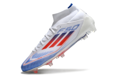 Men's Adidas F50 Elite Mid FG Firm Ground High-Tops Football Boots - White/Blue/Red