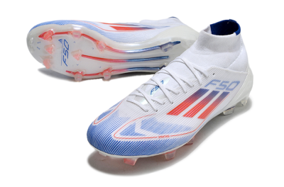 Men's Adidas F50 Elite Mid FG Firm Ground High-Tops Football Boots - White/Blue/Red
