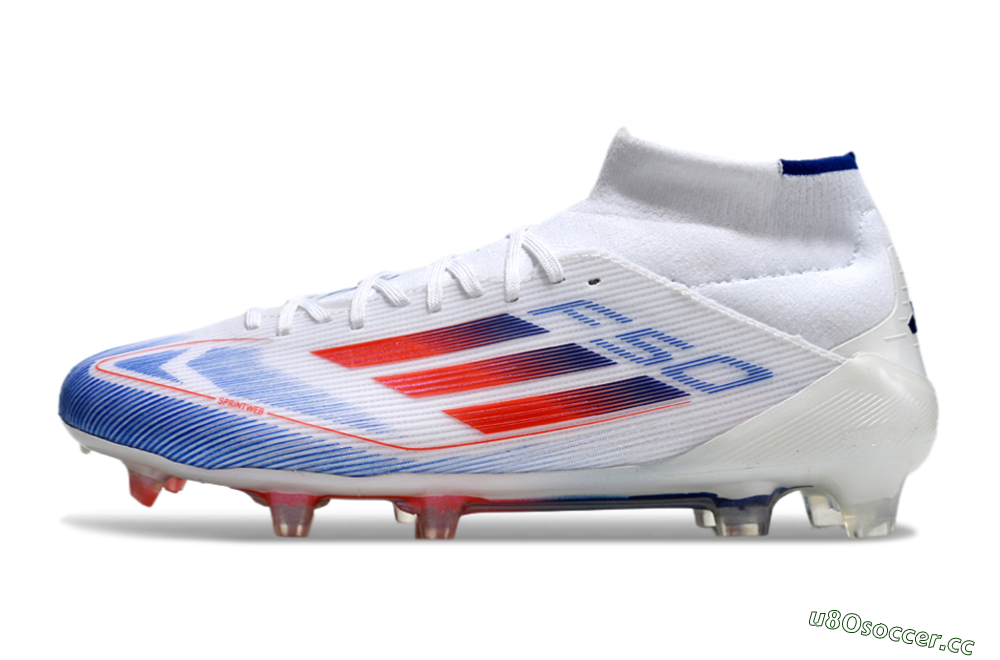 Men's Adidas F50 Elite Mid FG Firm Ground High-Tops Football Boots - White/Blue/Red 0