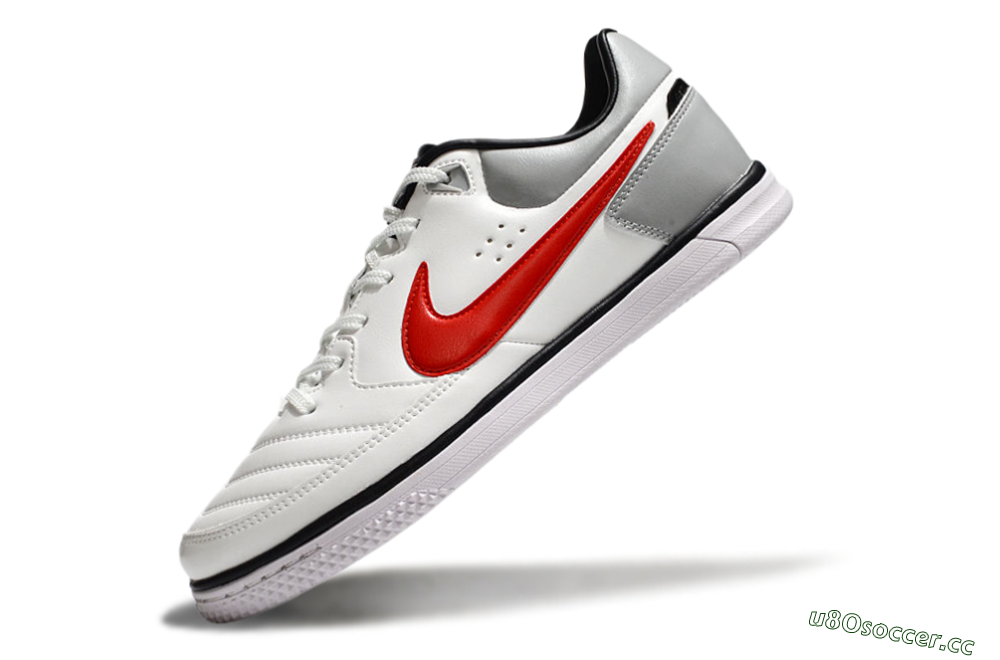 Men's Nike Street Gato IC Indoor & Futsal Low-Tops Football Shoes - White/Red/Silver 5