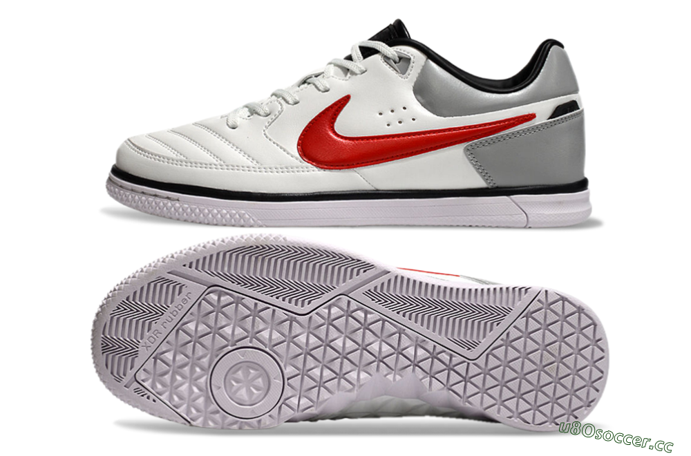 Men's Nike Street Gato IC Indoor & Futsal Low-Tops Football Shoes - White/Red/Silver 1