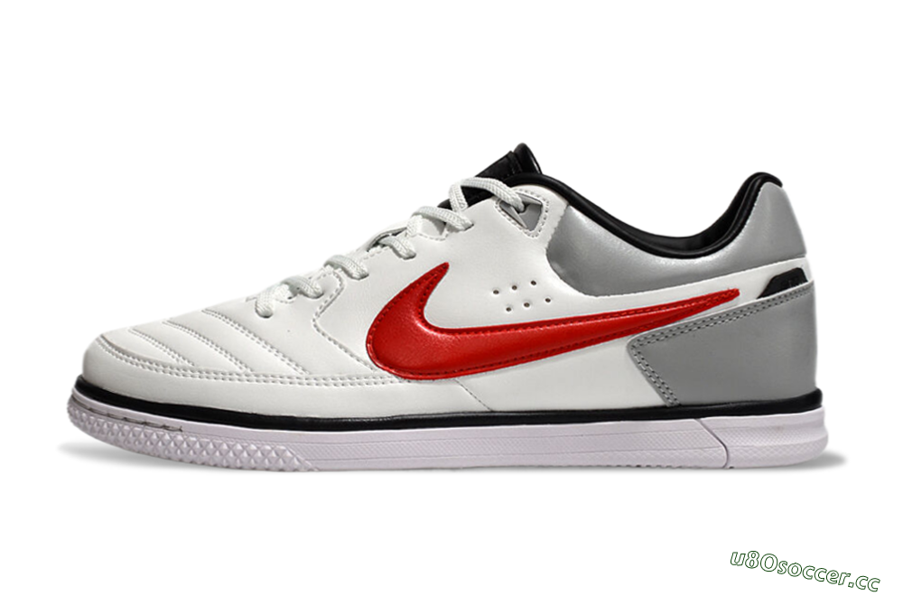 Men's Nike Street Gato IC Indoor & Futsal Low-Tops Football Shoes - White/Red/Silver 0