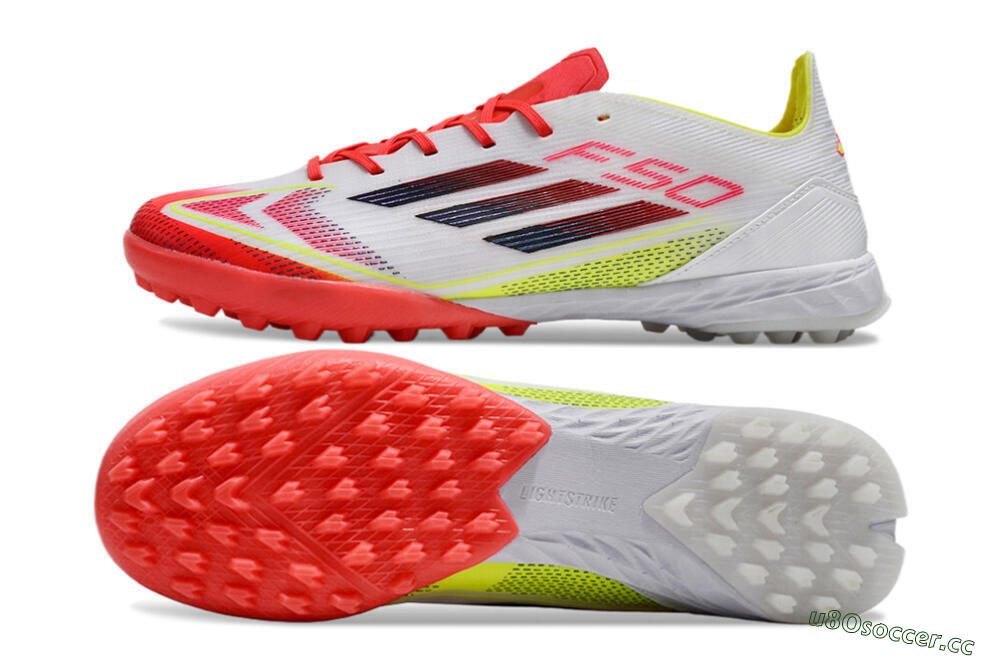 Men's Adidas F50 Elite TF Artificial Turf Low-Tops Football Shoes - White/Red/Yellow 7