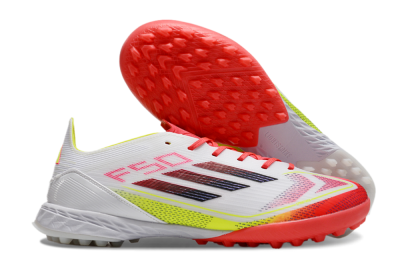 Men's Adidas F50 Elite TF Artificial Turf Low-Tops Football Shoes - White/Red/Yellow