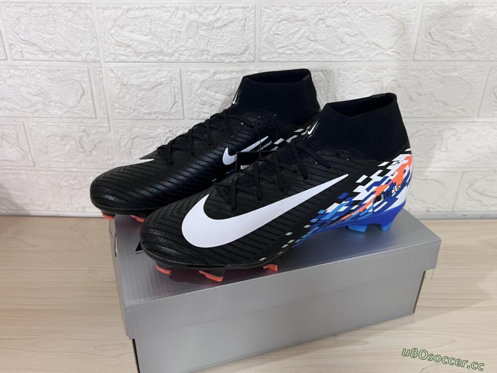 Unisex Nike Air Zoom Mercurial Superfly 10 Elite FG Firm Ground High-Tops Football Boots - Black/Blue/Orange