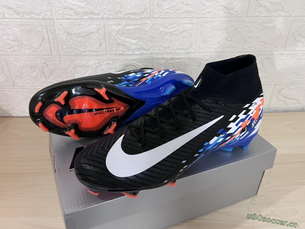 Unisex Nike Air Zoom Mercurial Superfly 10 Elite FG Firm Ground High-Tops Football Boots - Black/Blue/Orange