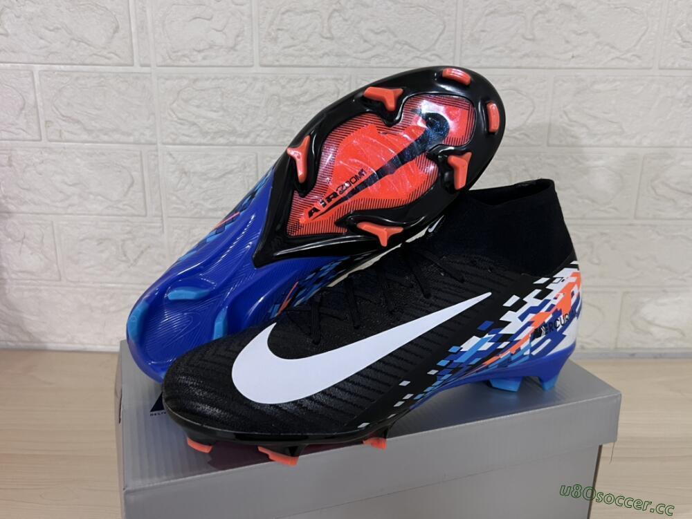 Unisex Nike Air Zoom Mercurial Superfly 10 Elite FG Firm Ground High-Tops Football Boots - Black/Blue/Orange