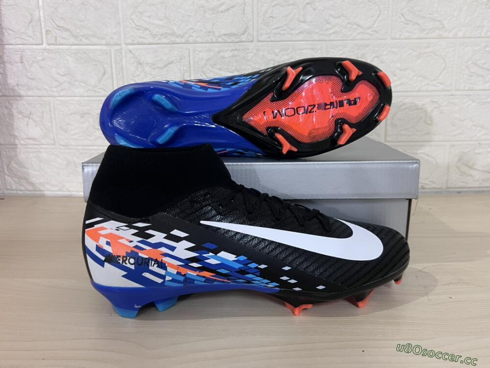 Unisex Nike Air Zoom Mercurial Superfly 10 Elite FG Firm Ground High-Tops Football Boots - Black/Blue/Orange