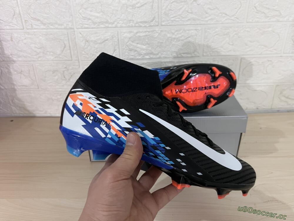 Unisex Nike Air Zoom Mercurial Superfly 10 Elite FG Firm Ground High-Tops Football Boots - Black/Blue/Orange