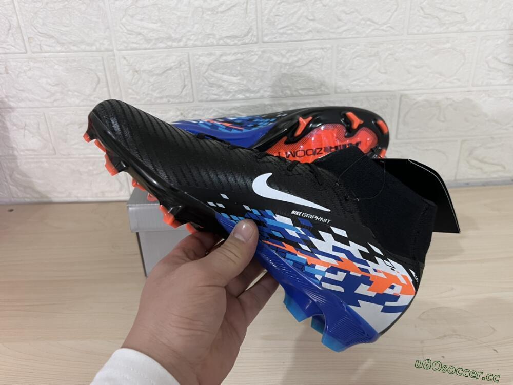 Unisex Nike Air Zoom Mercurial Superfly 10 Elite FG Firm Ground High-Tops Football Boots - Black/Blue/Orange