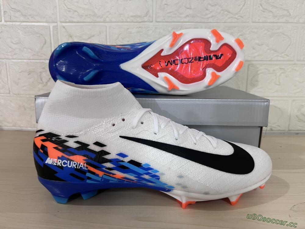 Unisex Nike Air Zoom Mercurial Superfly 10 Elite FG Firm Ground High-Tops Football Boots - White/Blue/Orange