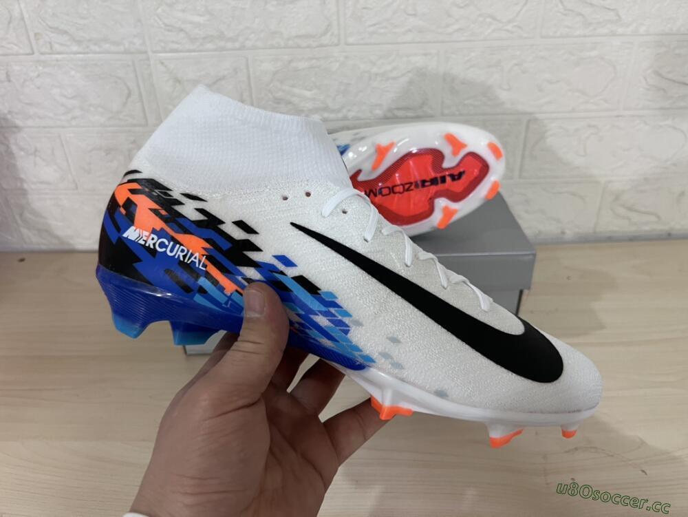 Unisex Nike Air Zoom Mercurial Superfly 10 Elite FG Firm Ground High-Tops Football Boots - White/Blue/Orange
