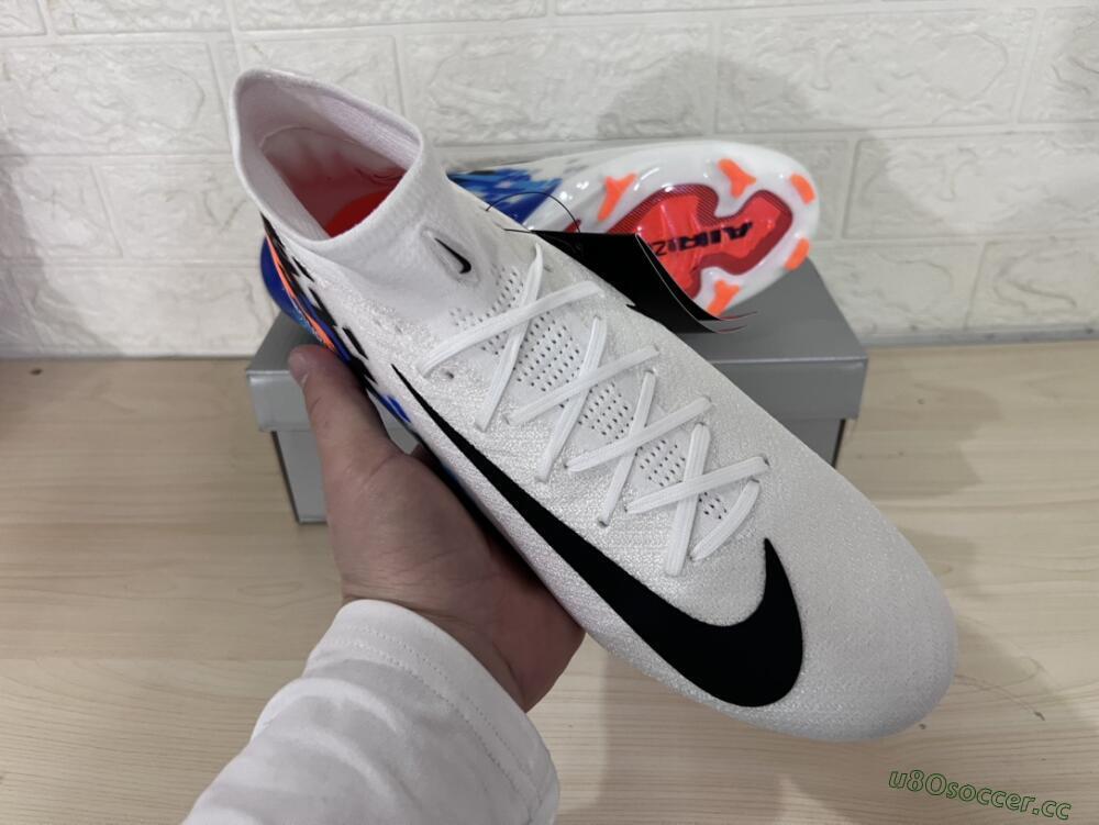 Unisex Nike Air Zoom Mercurial Superfly 10 Elite FG Firm Ground High-Tops Football Boots - White/Blue/Orange