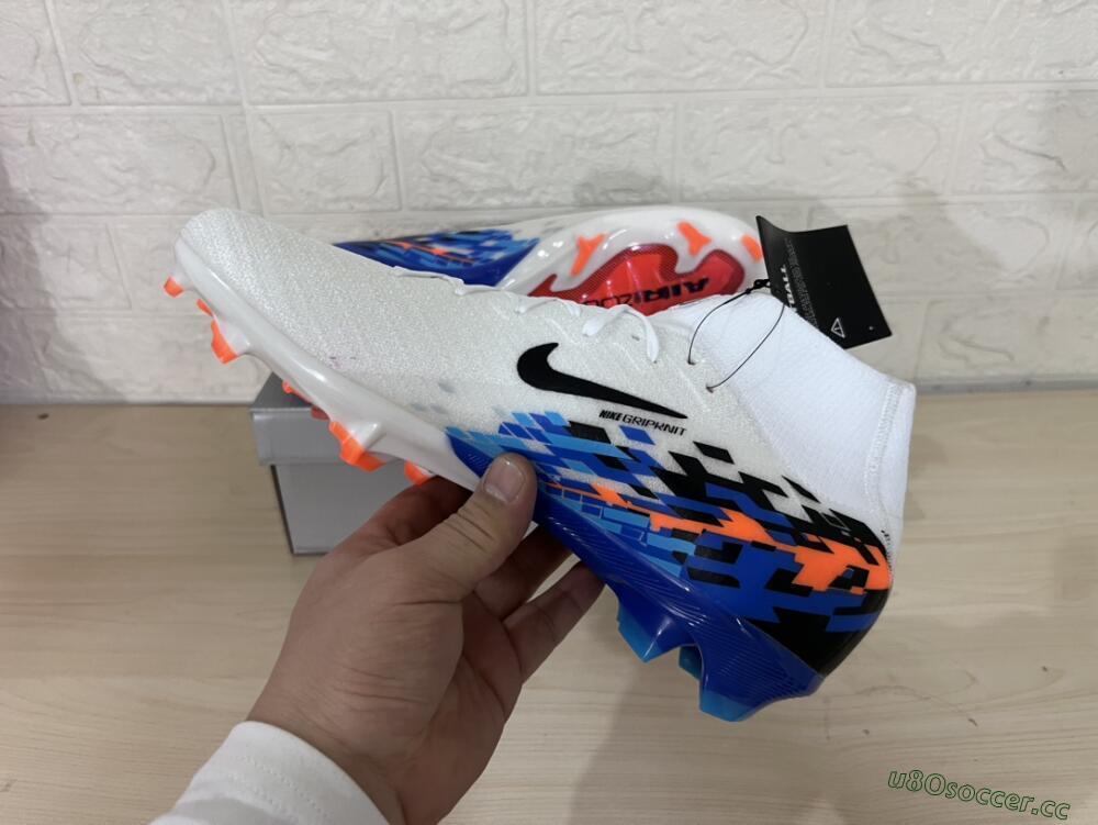 Unisex Nike Air Zoom Mercurial Superfly 10 Elite FG Firm Ground High-Tops Football Boots - White/Blue/Orange