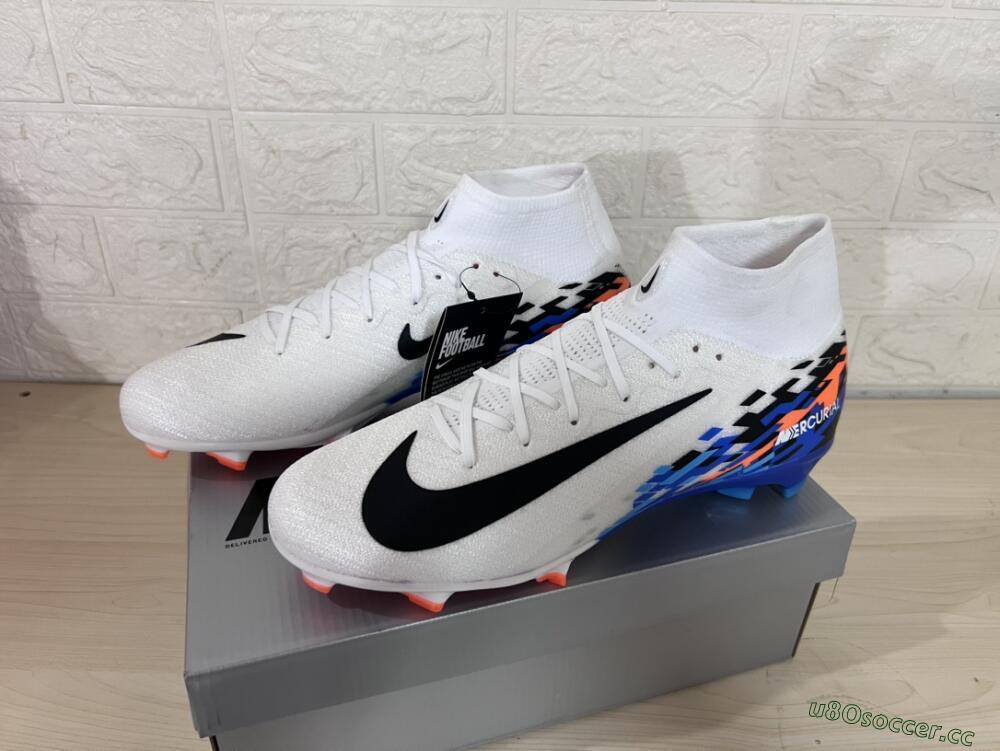 Unisex Nike Air Zoom Mercurial Superfly 10 Elite FG Firm Ground High-Tops Football Boots - White/Blue/Orange