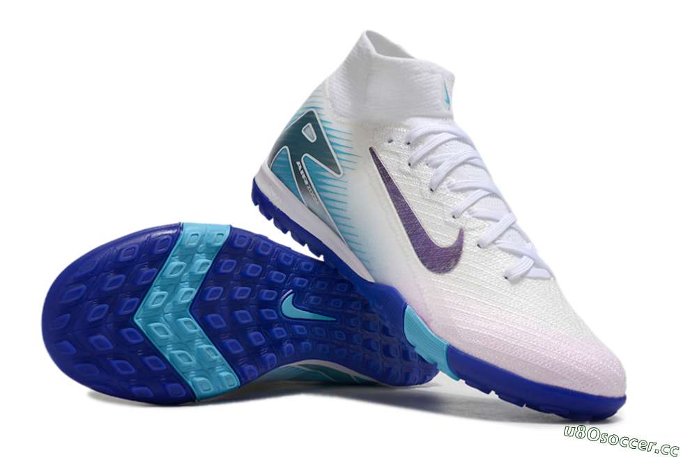 Unisex Nike Air Zoom Mercurial Superfly 10 Elite TF Artificial Turf High-Tops Football Shoes - White/Purple/Blue 1