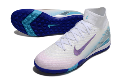 Unisex Nike Air Zoom Mercurial Superfly 10 Elite TF Artificial Turf High-Tops Football Shoes - White/Purple/Blue