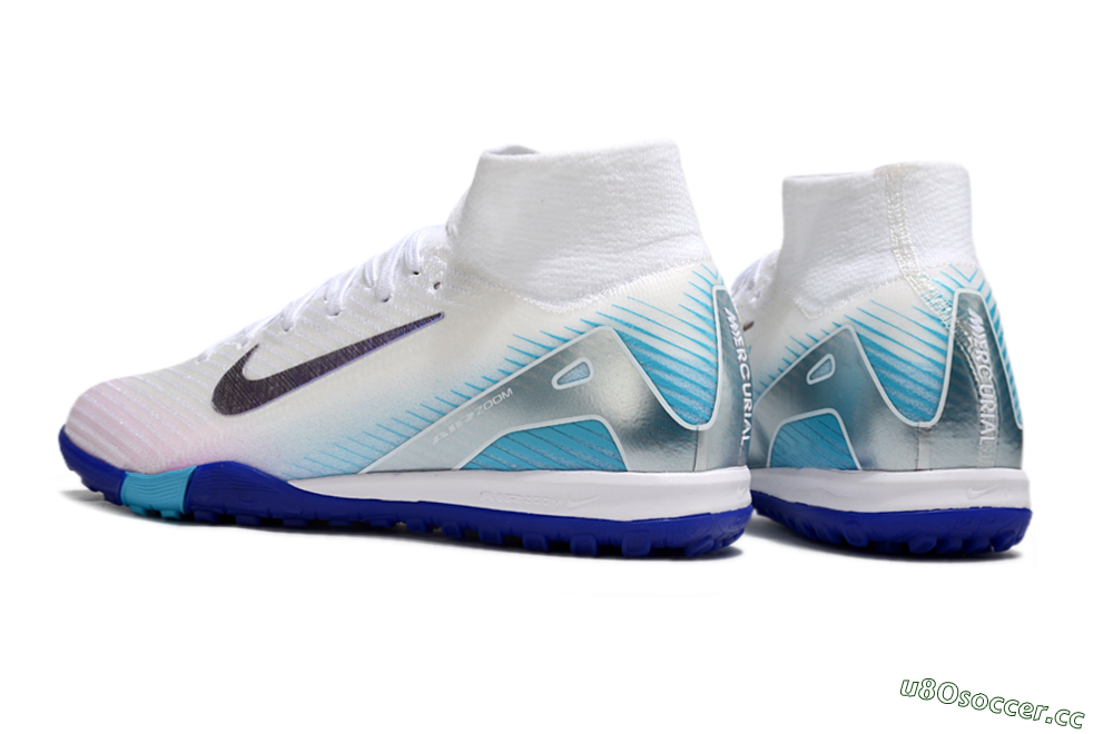 Unisex Nike Air Zoom Mercurial Superfly 10 Elite TF Artificial Turf High-Tops Football Shoes - White/Purple/Blue 4