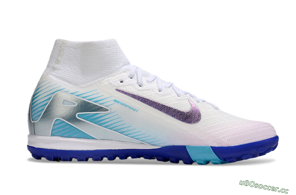 Unisex Nike Air Zoom Mercurial Superfly 10 Elite TF Artificial Turf High-Tops Football Shoes - White/Purple/Blue 5