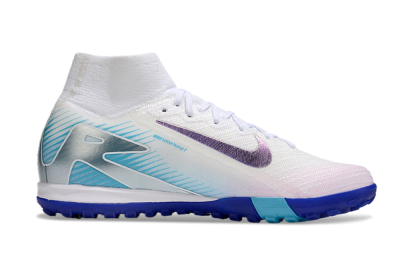 Unisex Nike Air Zoom Mercurial Superfly 10 Elite TF Artificial Turf High-Tops Football Shoes - White/Purple/Blue