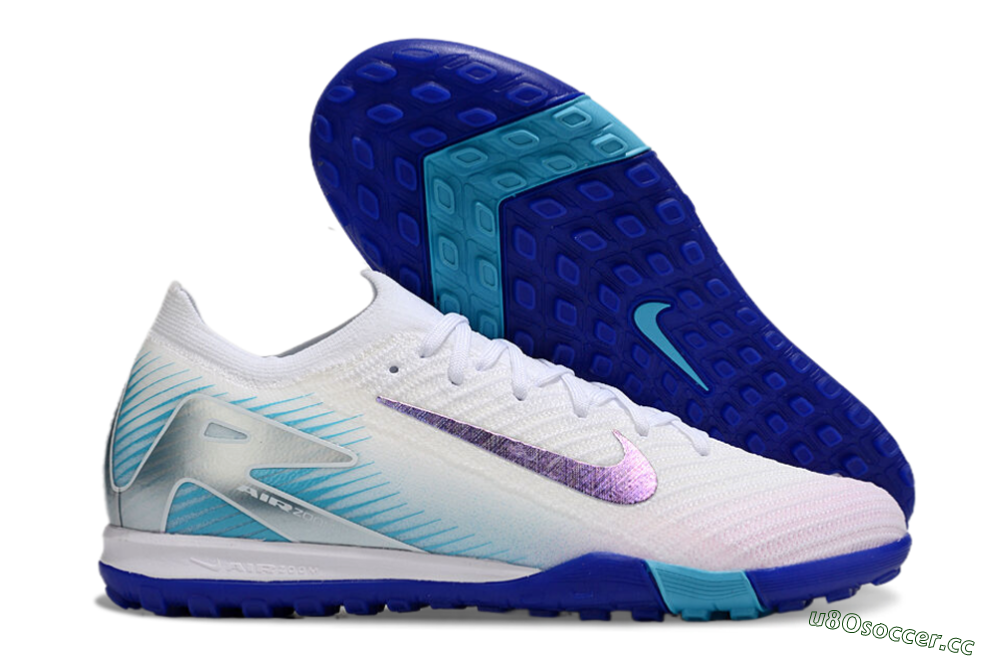 Unisex Nike Air Zoom Mercurial Vapor 16 Elite TF Artificial Turf Low-Tops Football Shoes - White/Purple/Blue 2