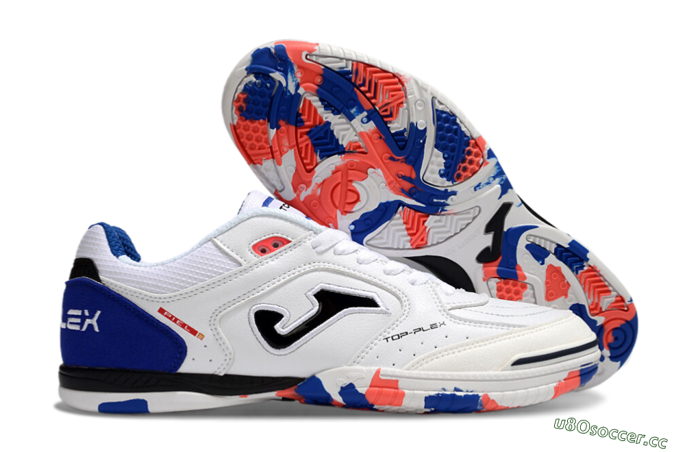 Men's Joma Top Flex IC Indoor & Futsal Low-Tops Football Shoes - White/Red/Blue 2