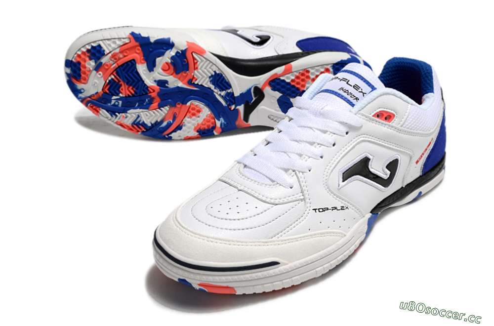 Men's Joma Top Flex IC Indoor & Futsal Low-Tops Football Shoes - White/Red/Blue 3