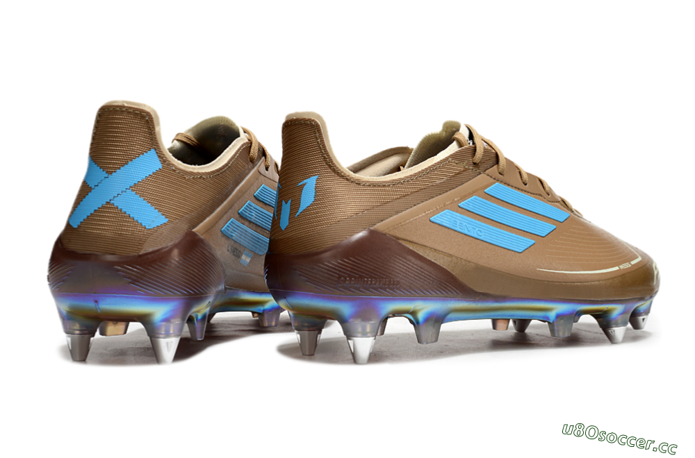 Men's Messi x Adidas F50 Elite SG Soft Ground Low-Tops Football Boots - Brown/White/Blue 6