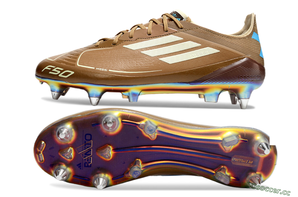 Men's Messi x Adidas F50 Elite SG Soft Ground Low-Tops Football Boots - Brown/White/Blue 1