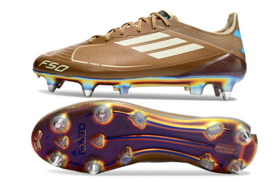 Men's Messi x Adidas F50 Elite SG Soft Ground Low-Tops Football Boots - Brown/White/Blue