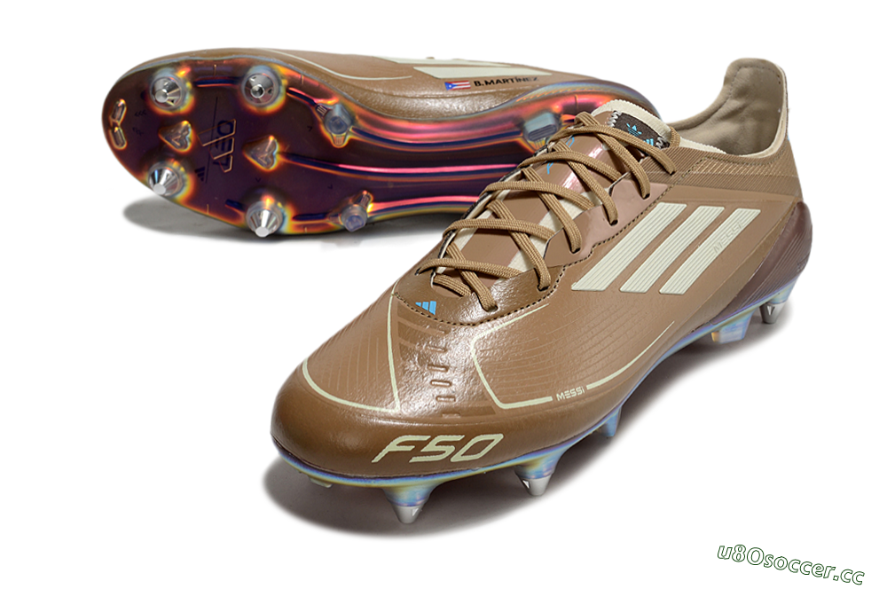 Men's Messi x Adidas F50 Elite SG Soft Ground Low-Tops Football Boots - Brown/White/Blue 3