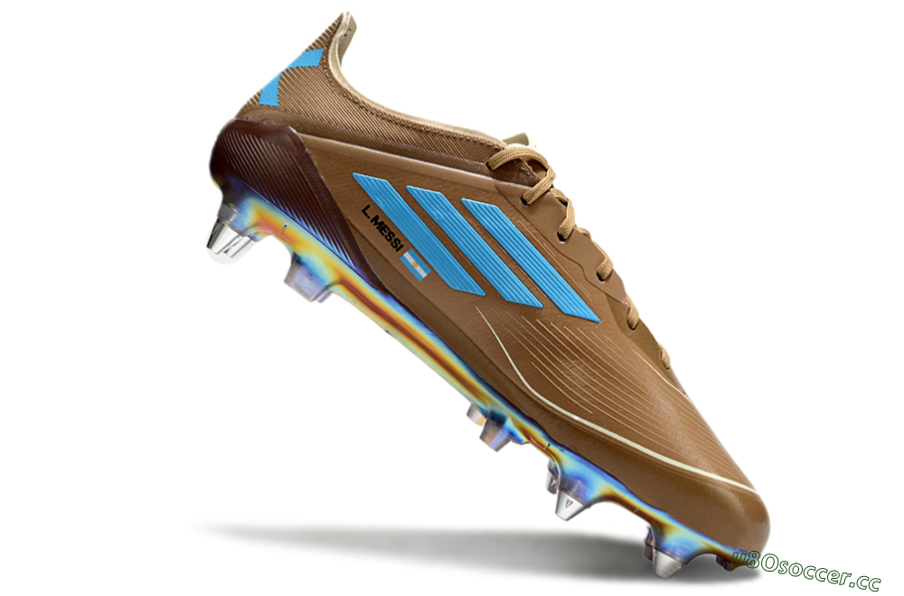 Men's Messi x Adidas F50 Elite SG Soft Ground Low-Tops Football Boots - Brown/White/Blue 4