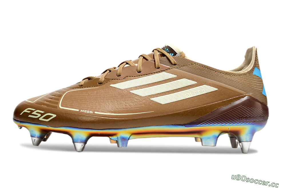 Men's Messi x Adidas F50 Elite SG Soft Ground Low-Tops Football Boots - Brown/White/Blue 0