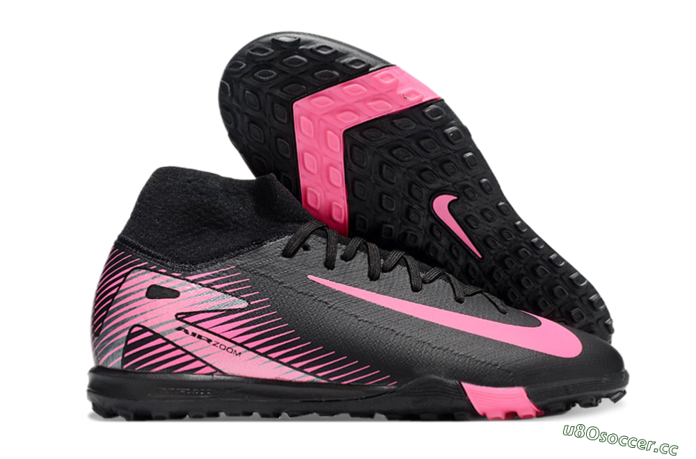 Men's Nike Air Zoom Mercurial Superfly 10 Elite TF Artificial Turf High-Tops Football Shoes - Black/Pink 2