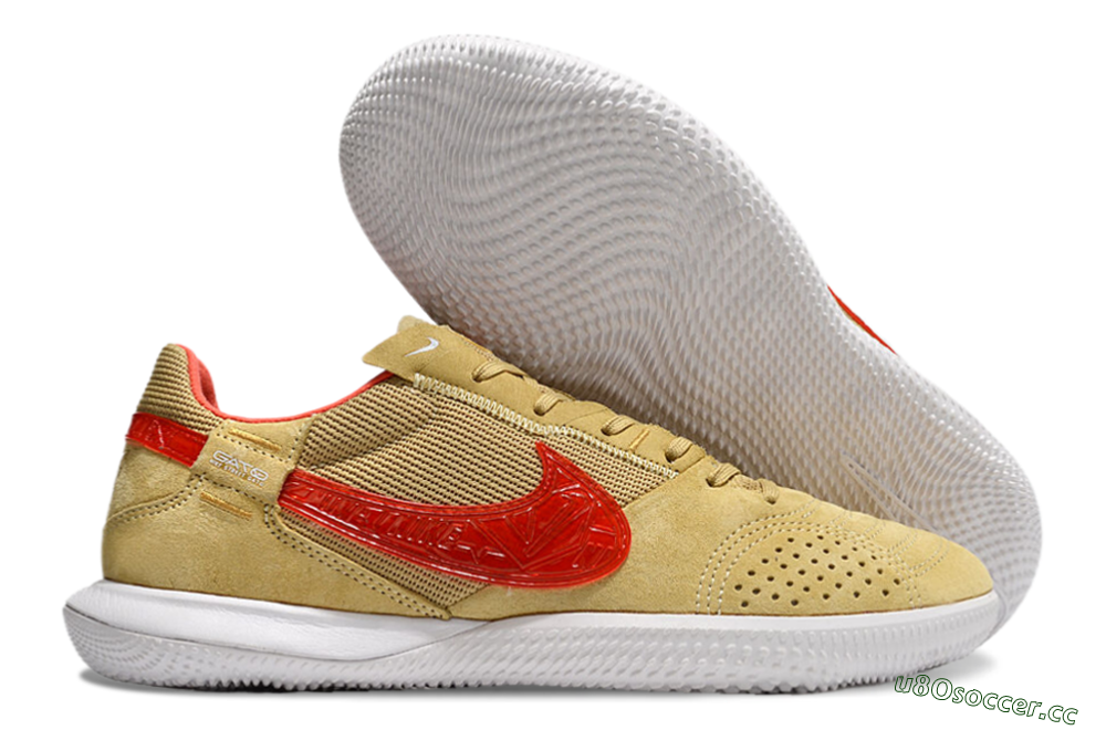 Men's Nike Street Gato IC Indoor & Futsal Low-Tops Football Shoes - Khaki/Red/White 2