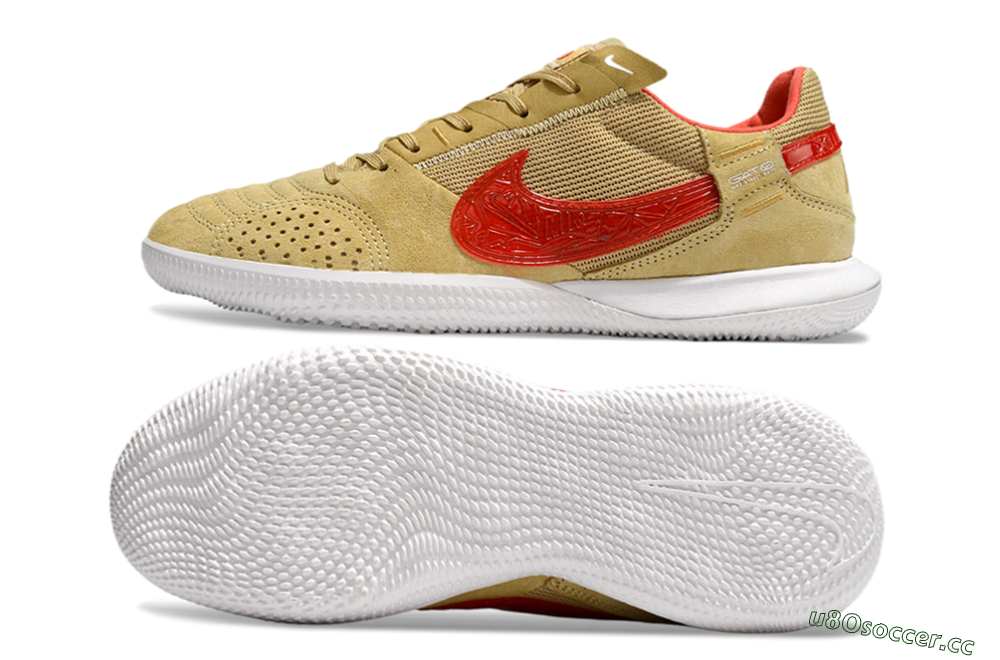 Men's Nike Street Gato IC Indoor & Futsal Low-Tops Football Shoes - Khaki/Red/White 1