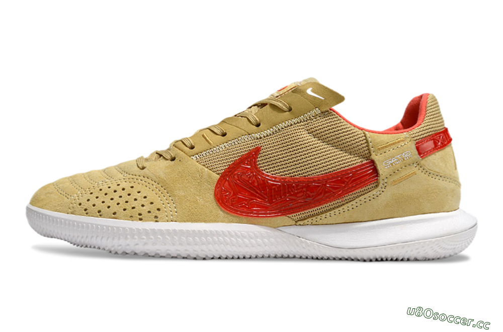 Men's Nike Street Gato IC Indoor & Futsal Low-Tops Football Shoes - Khaki/Red/White 0
