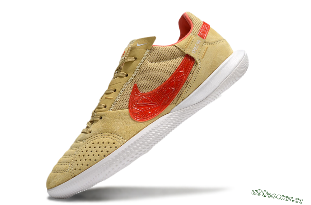 Men's Nike Street Gato IC Indoor & Futsal Low-Tops Football Shoes - Khaki/Red/White 5