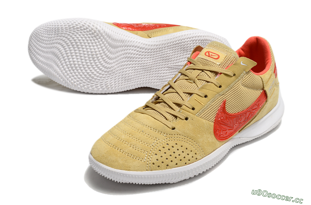 Men's Nike Street Gato IC Indoor & Futsal Low-Tops Football Shoes - Khaki/Red/White 3
