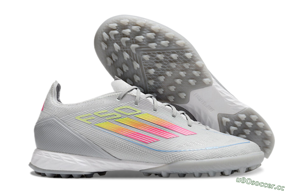 Men's Adidas F50 Pro TF Artificial Turf Low-Tops Football Shoes - Grey/Gold/Pink 2