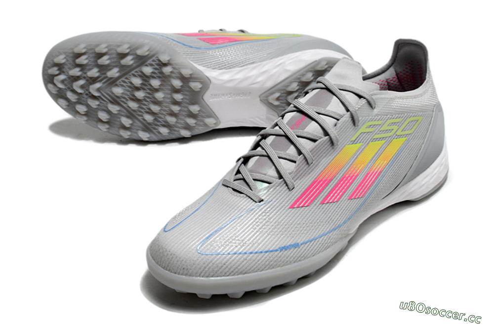 Men's Adidas F50 Pro TF Artificial Turf Low-Tops Football Shoes - Grey/Gold/Pink 3