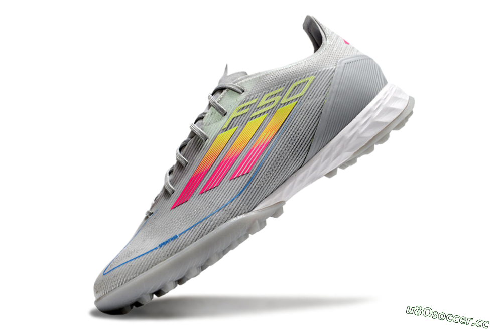 Men's Adidas F50 Pro TF Artificial Turf Low-Tops Football Shoes - Grey/Gold/Pink 5