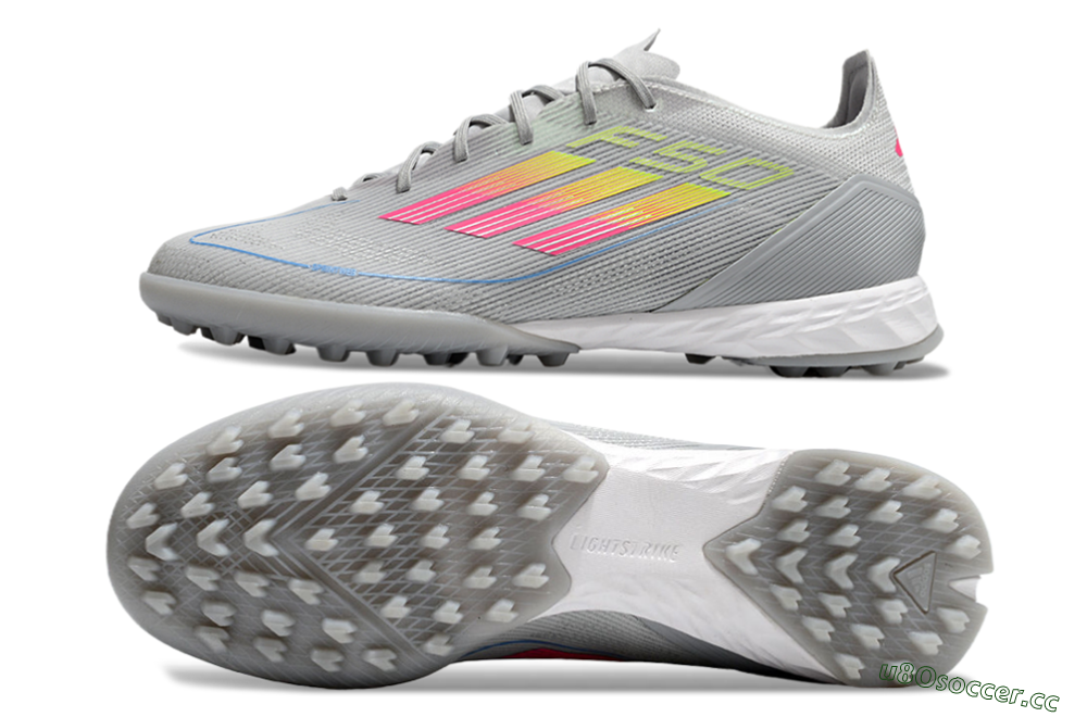 Men's Adidas F50 Pro TF Artificial Turf Low-Tops Football Shoes - Grey/Gold/Pink 1