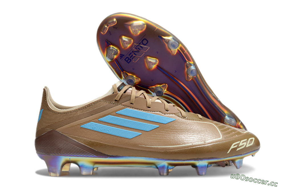 Men's Messi x Adidas F50 Elite FG Firm Ground Low-Tops Football Boots - Brown/White/Blue 2