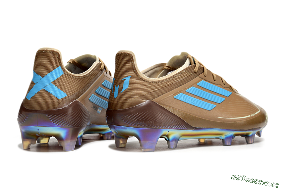 Men's Messi x Adidas F50 Elite FG Firm Ground Low-Tops Football Boots - Brown/White/Blue 6
